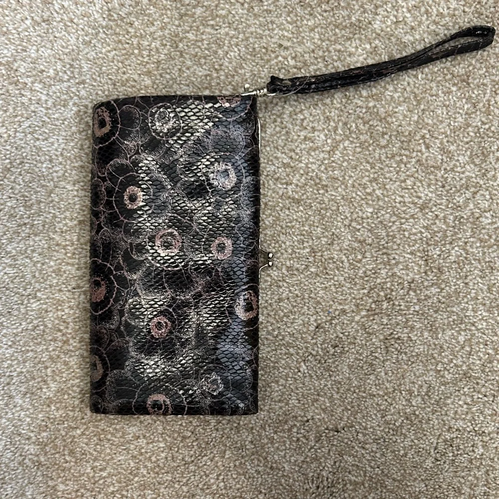 Floral Faux Snakeskin Black and Pink‎ Clutch Wristlet
